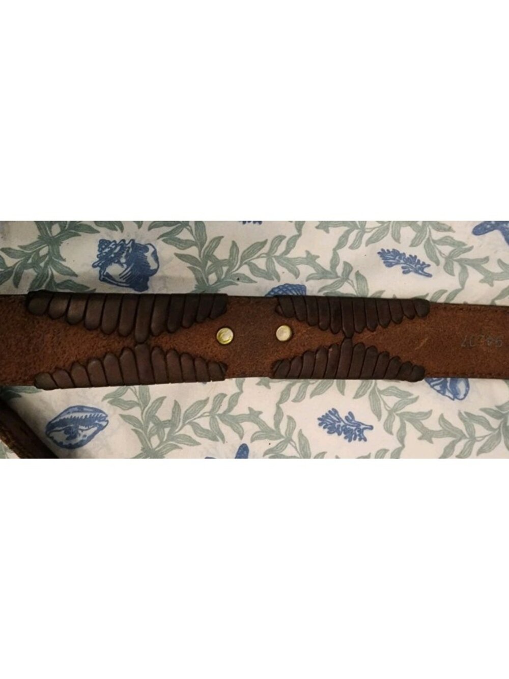 Vintage Brighton Belt 36 Brown Leather Fly Fishing Brass Studs Buckle Woven - Picture 8 of 12